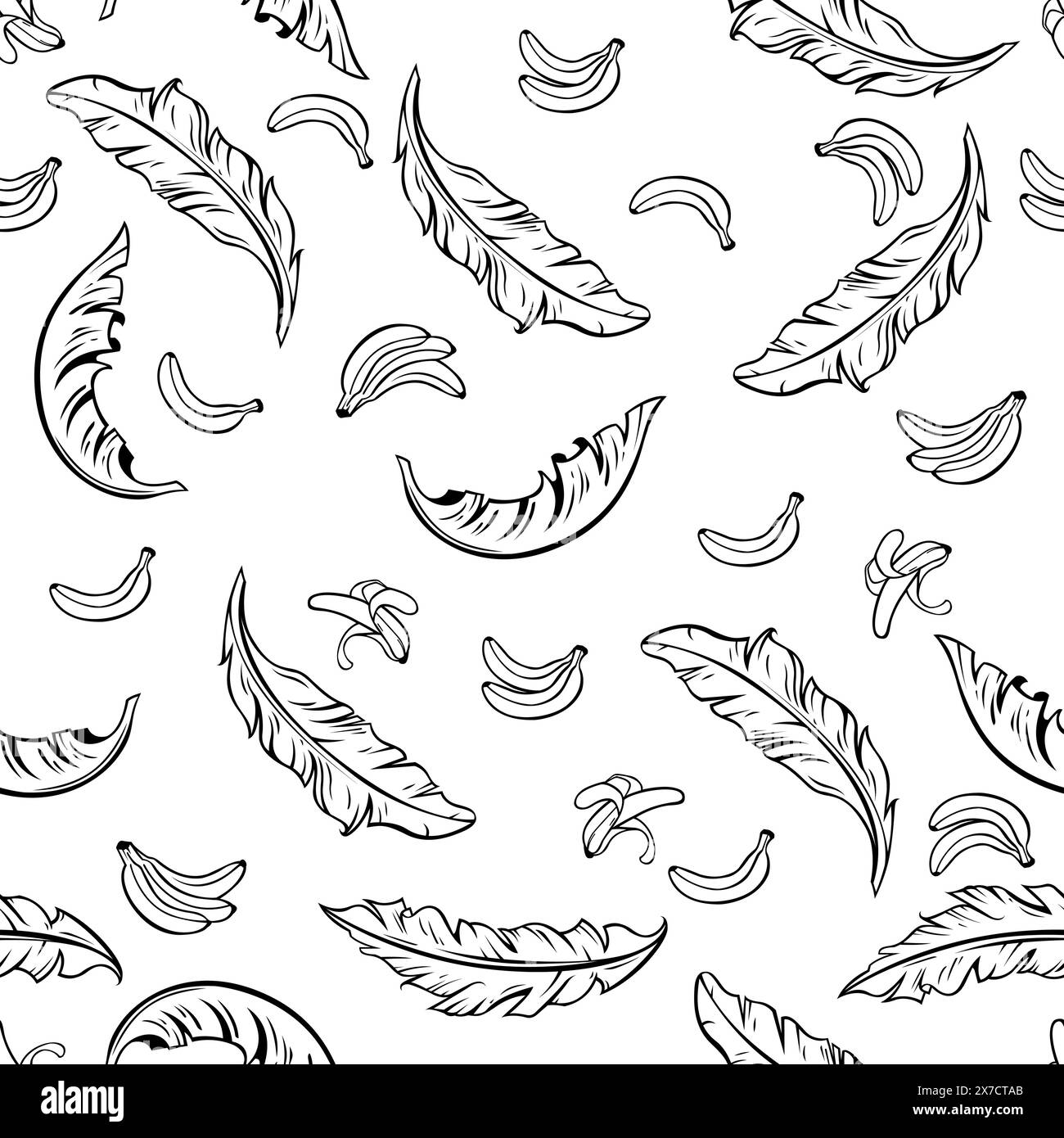 Motif bananes sans couture. Fond de ligne de feuille de banane. Dessin à la main de banane Illustration de Vecteur