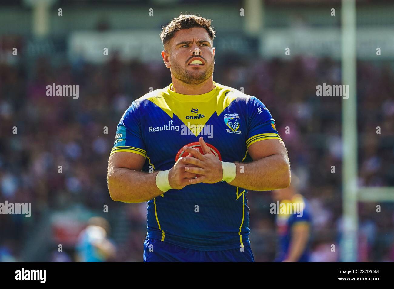 St Helens, Merseyside, Royaume-Uni. 19 mai 2024. Betfred Challenge Cup Rugby : Huddersfield Giants vs Warrington Wolves au Totally Wicked Stadium. Joe Philbin en courant après Warrington avoir un autre essai. Crédit James Giblin Photography/Alamy Live News. Banque D'Images