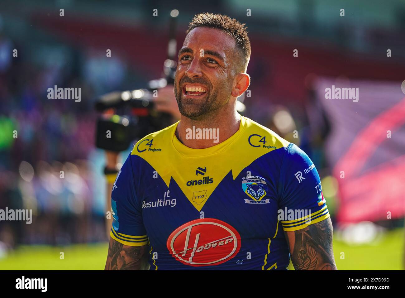 St Helens, Merseyside, Royaume-Uni. 19 mai 2024. Betfred Challenge Cup Rugby : Huddersfield Giants vs Warrington Wolves au Totally Wicked Stadium. Paul VAUGHAN célébrant à plein temps. Crédit James Giblin Photography/Alamy Live News. Banque D'Images