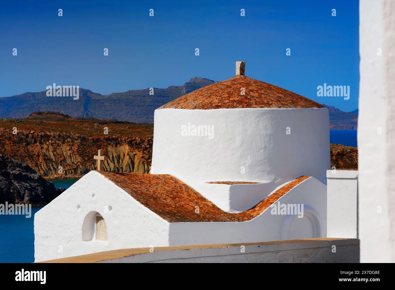 Lindos sur l'île de Rhodes, Grèce. Chapelle Saint Georges Pachymachiotis Banque D'Images