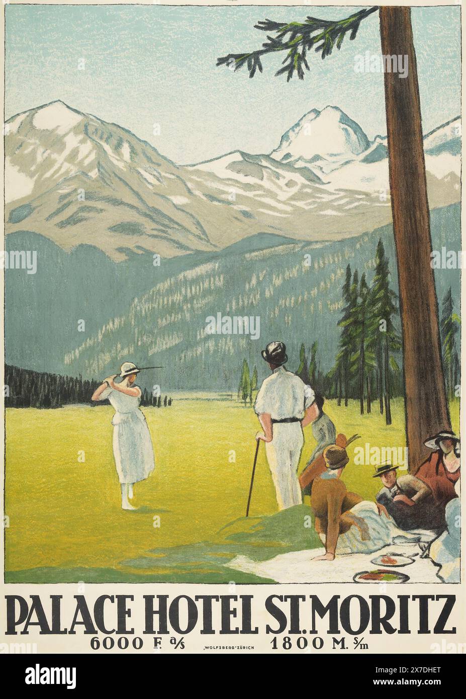 Affiche de voyage vintage 1921 Palace Hotel composé de Moritz, Suisse 1921. . Par Emil Cardinaux Banque D'Images