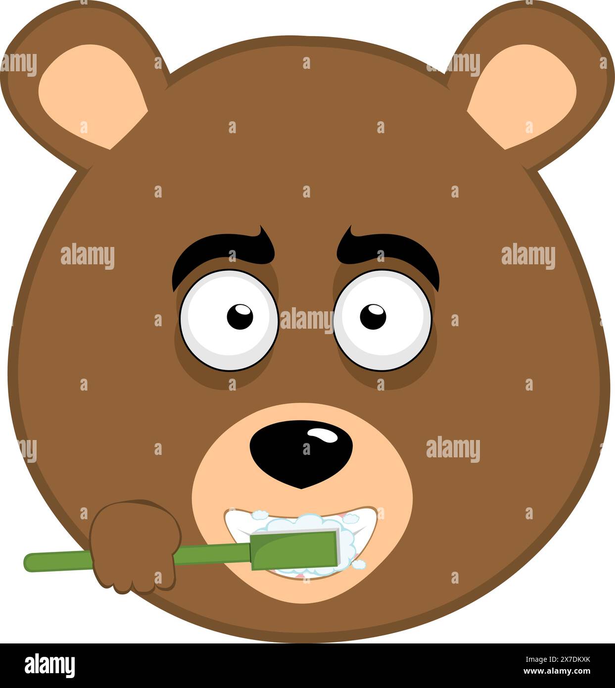 illustration vectorielle visage grizzly ours brun dessin animé se brossant les dents avec une brosse à dents Illustration de Vecteur