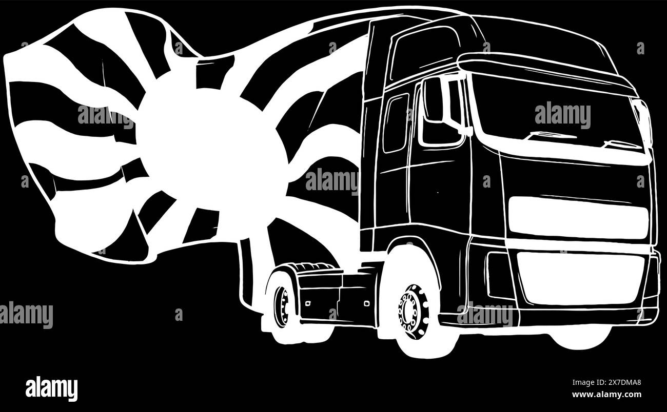 Camion américain classique en ligne blanche sur fond noir Illustration de Vecteur