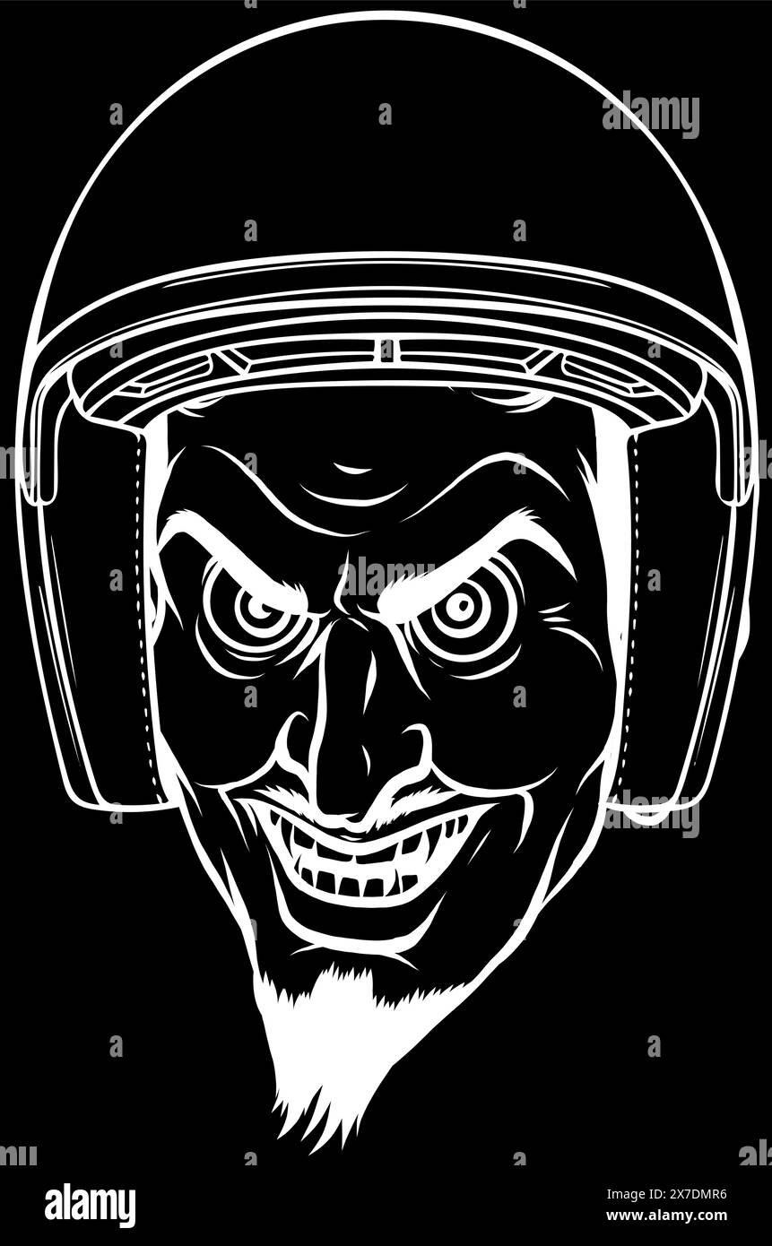 tête du diable en ligne blanche sur fond noir Illustration de Vecteur
