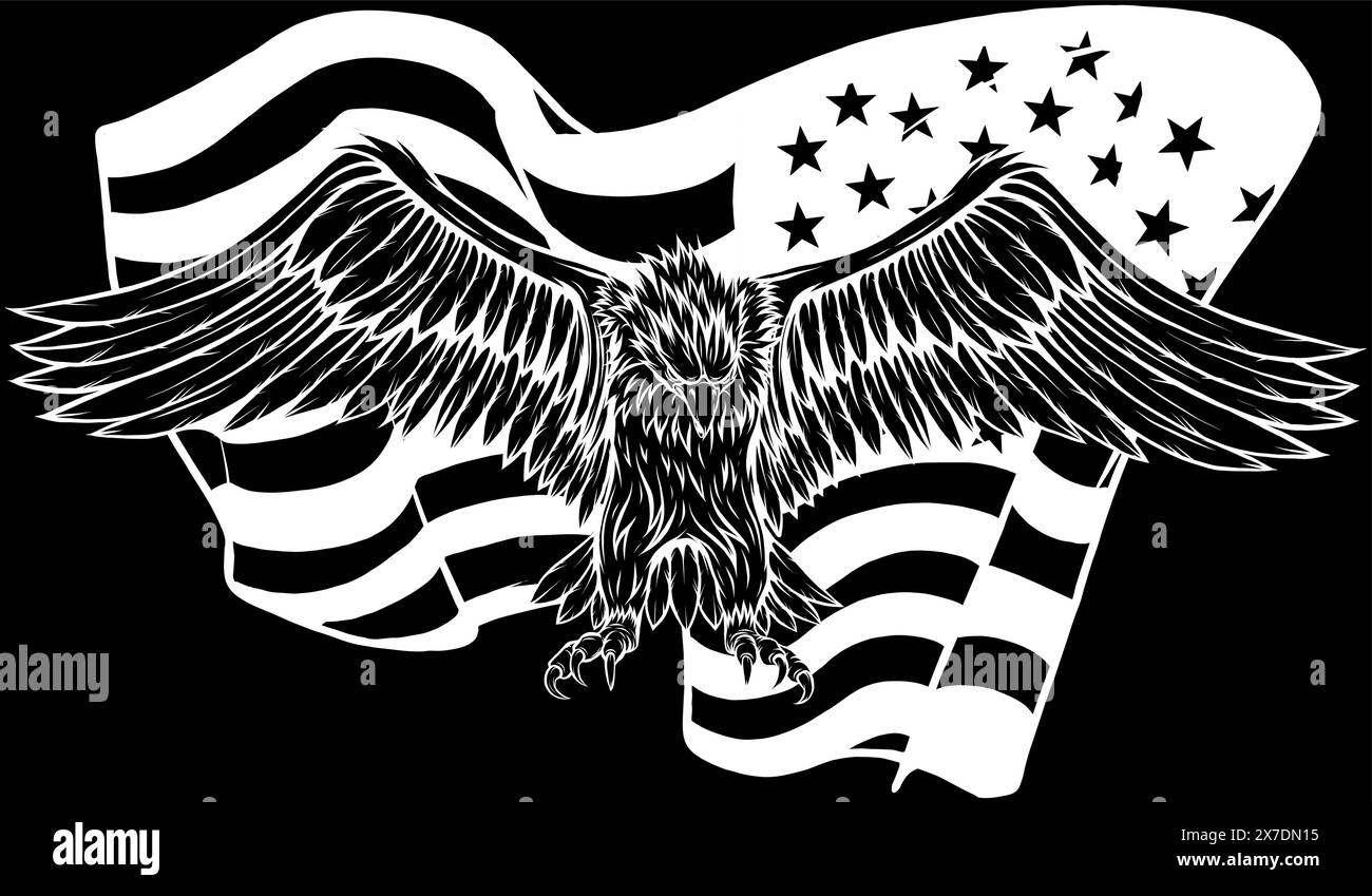 Aigle en ligne blanche sur fond noir Illustration de Vecteur