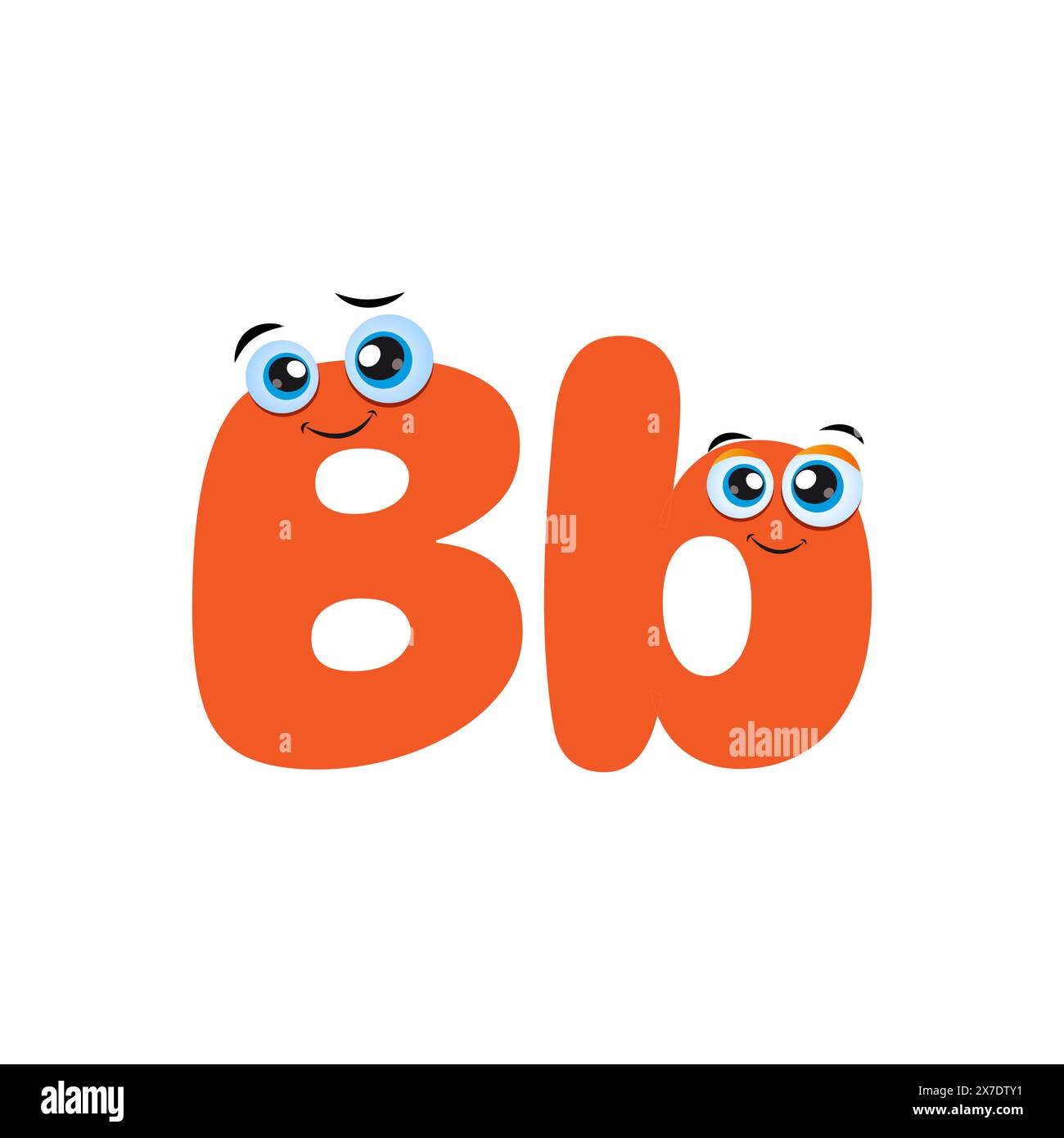 Orange Cute Cartoon illustration de majuscules et minuscules lettre B. caractères alphabétiques illustrés avec des yeux drôles. Lettre drôle d'enfants avec des yeux. VE Illustration de Vecteur