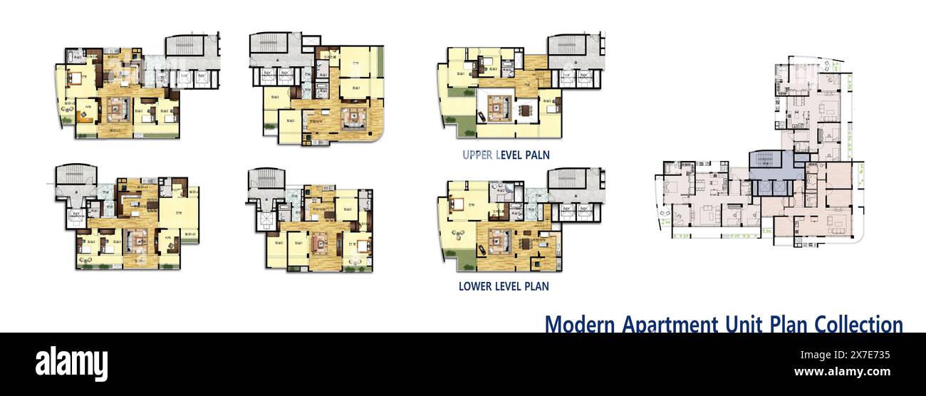 Illustration architecturale de la disposition moderne de l'appartement plat avec des meubles dans le salon, la chambre, la cuisine, la salle à manger et le balcon Banque D'Images
