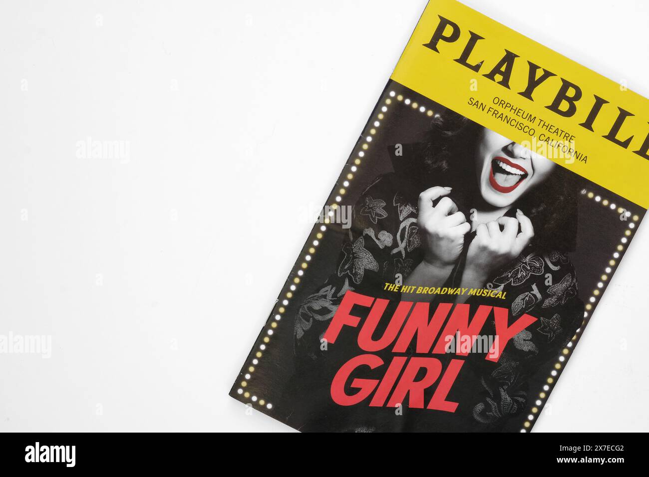 Playbill for Funny Girl, une comédie musicale à succès de Broadway en tournée à l'Orpheum Theater de San Francisco, Californie ; scène et programme de théâtre. Banque D'Images