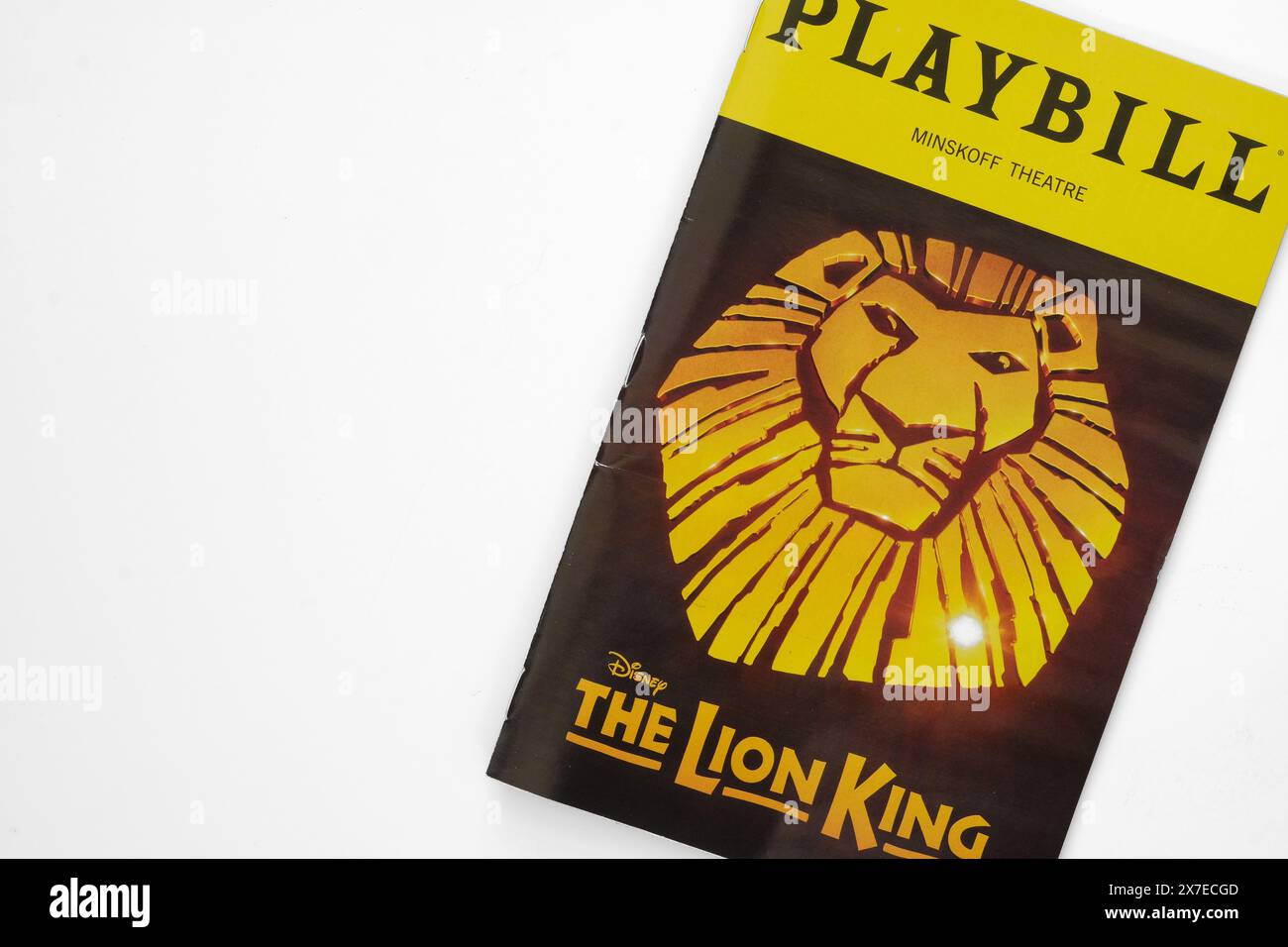 Playbill pour la production musicale The Lion King de Disney présentée au Minskoff Theatre de Broadway à New York ; programme de production théâtrale. Banque D'Images