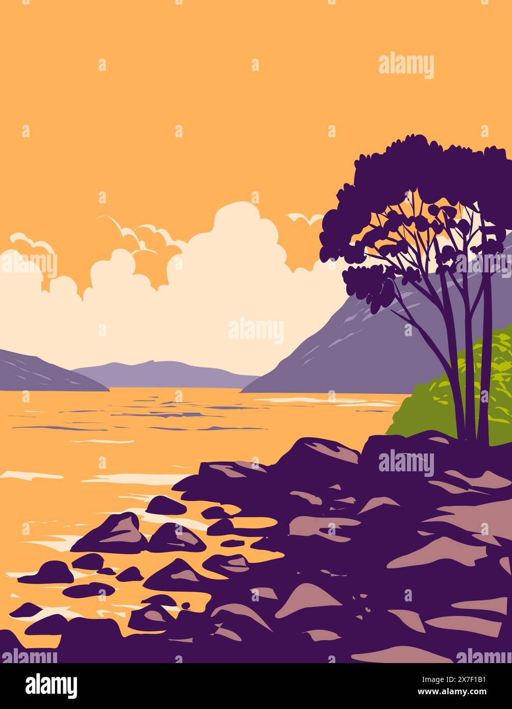 WPA affiche art du Loch Ness et du canal calédonien dans Great Glen en Écosse dans les Highlands écossais d'Écosse fait dans les travaux du projet administrati Illustration de Vecteur