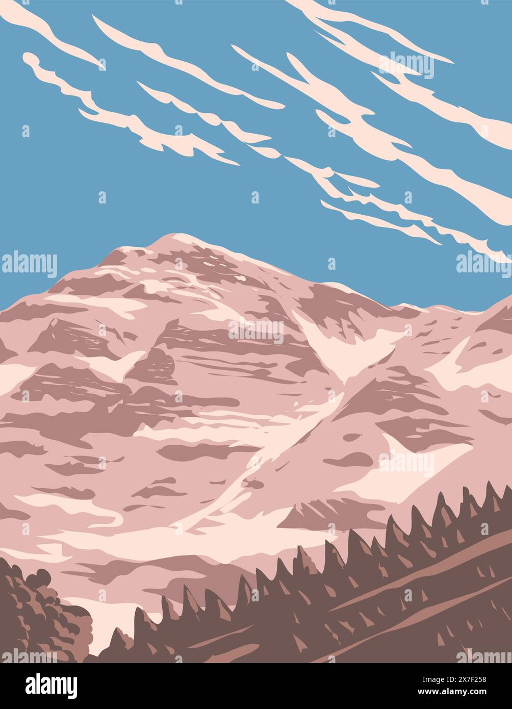 WPA affiche art d'Athamanika ou Tzoumerka, une chaîne de montagnes faisant partie de la plus large chaîne de montagnes Pindus en Grèce fait dans l'administration de projets de travaux ou Illustration de Vecteur