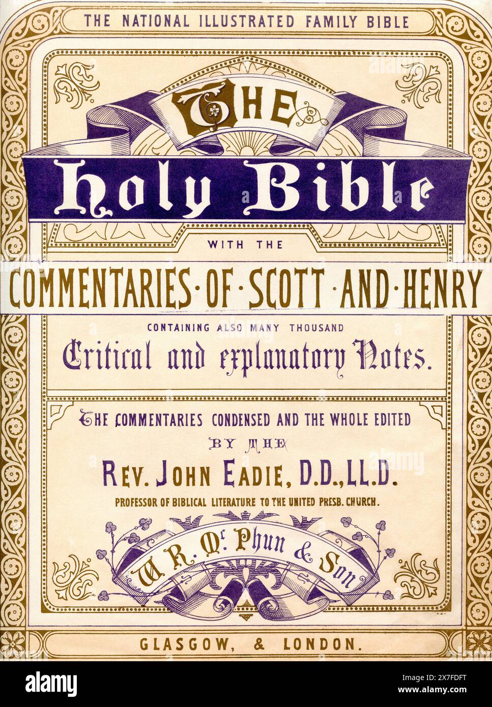 Frontispice de la Sainte Bible avec les commentaires de Scott et Henry, c. 1870. Banque D'Images