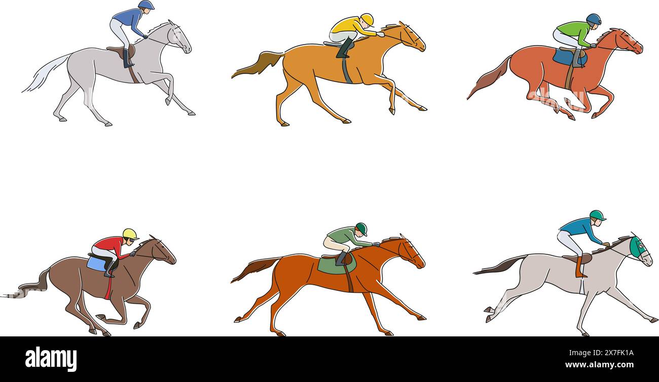 Collection sur les courses de chevaux, jockeys et chevaux Illustration de Vecteur