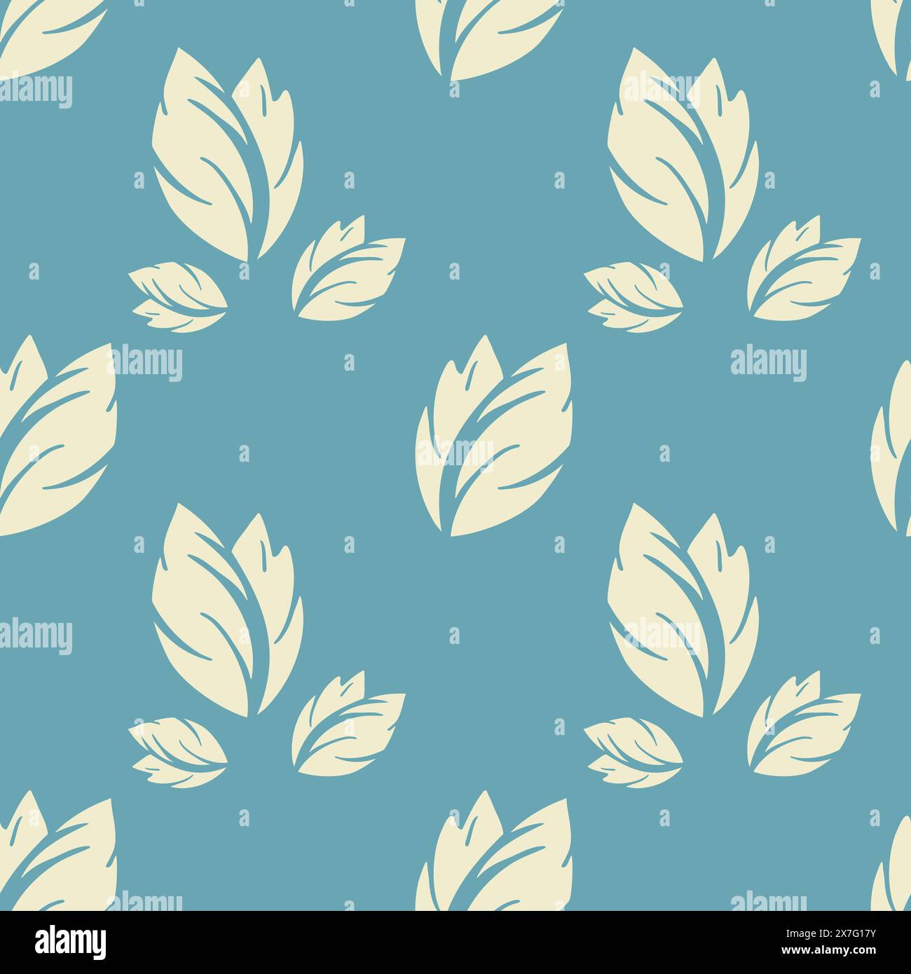 Élégant motif bleu avec des feuilles beiges stylisées. Illustration vectorielle Illustration de Vecteur