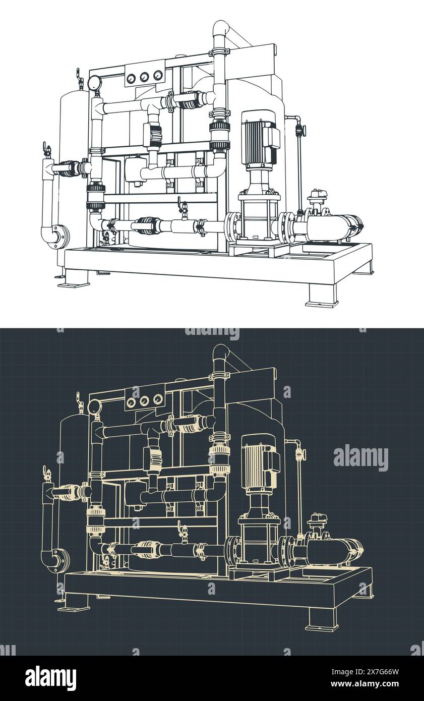 Illustrations vectorielles stylisées de plans de station de traitement chimique Illustration de Vecteur