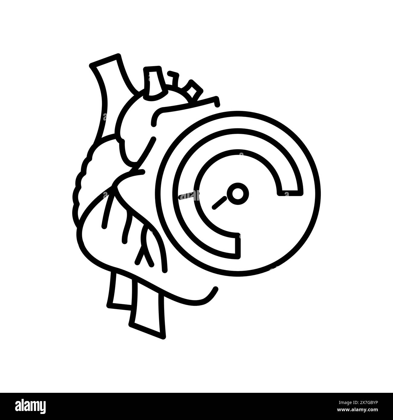 Icône noire de ligne d'hypertension artérielle. Signe de mesure de pression pour page web, application mobile, bouton, logo. Bouton isolé de vecteur. Contour modifiable. Illustration de Vecteur