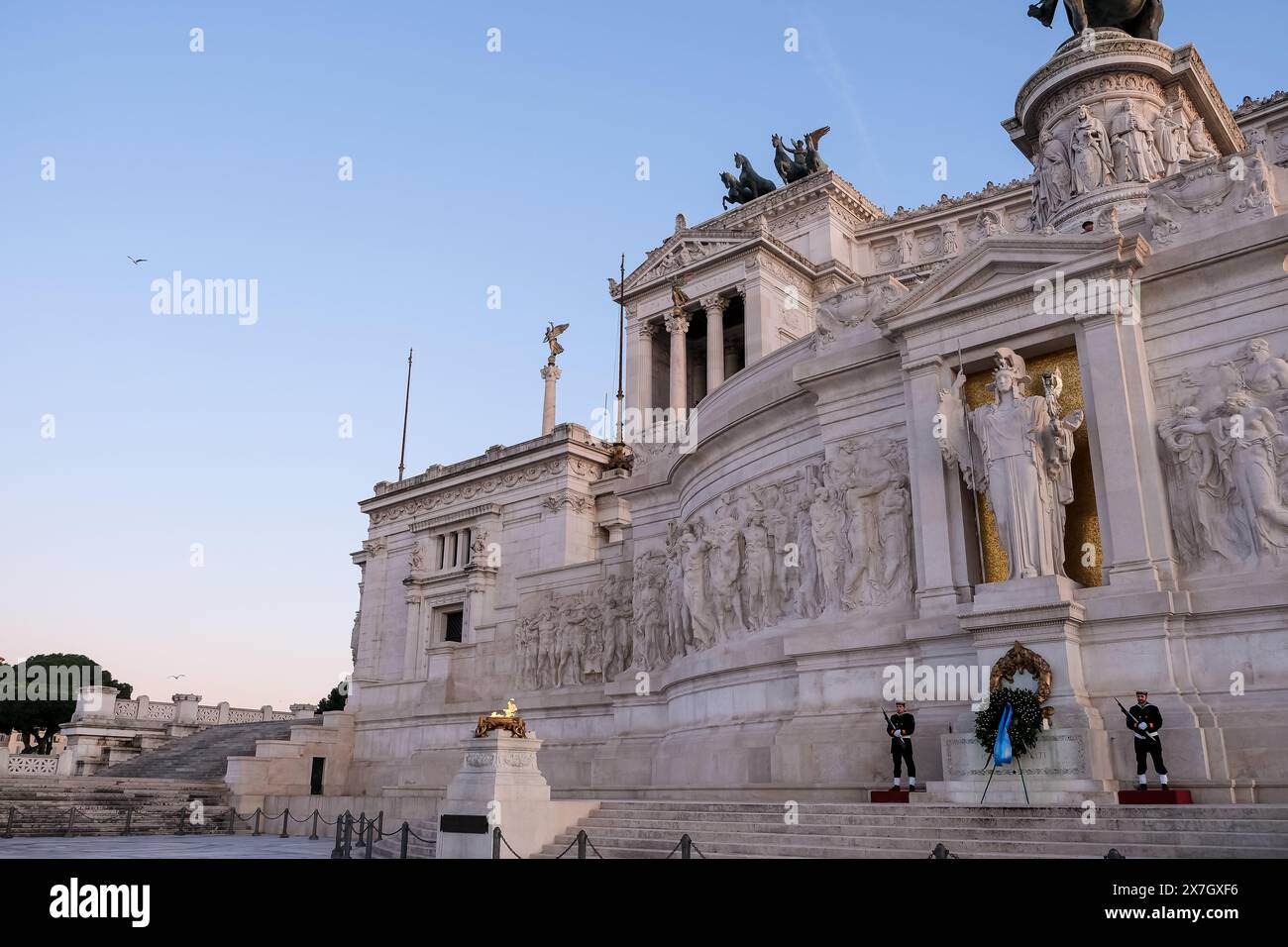 Détail du monument national Victor-Emmanuel II (1885-1935) à Rome, Italie, honorant le premier roi de l'Italie unifiée. Banque D'Images