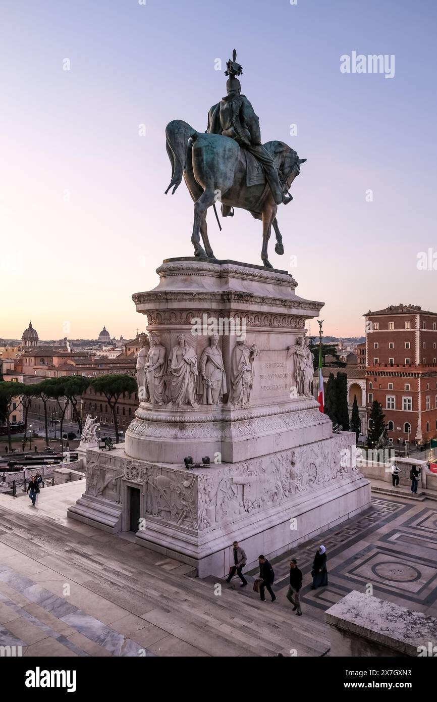 Détail du monument national Victor-Emmanuel II (1885-1935) à Rome, Italie, honorant le premier roi de l'Italie unifiée. Banque D'Images