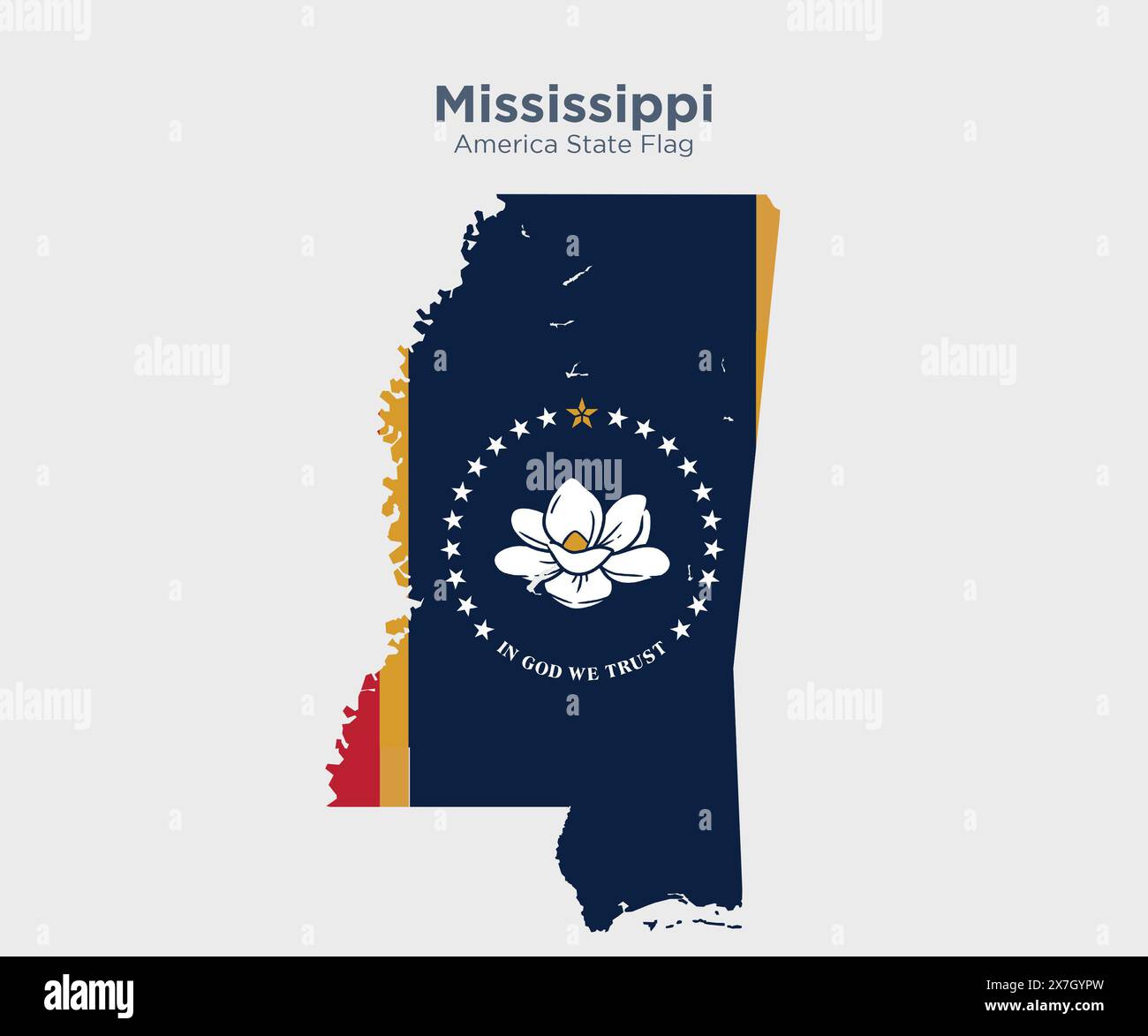 Drapeau et carte du Mississippi. Drapeaux des états et territoires américains. Drapeau et carte des états d'Amérique sur fond blanc. Banque D'Images