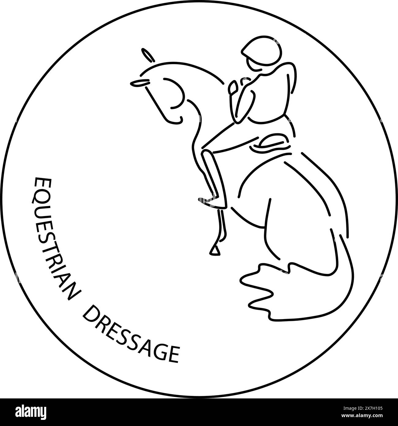 Équestre, dressage, équitation, ligne, design de logo rond Illustration de Vecteur