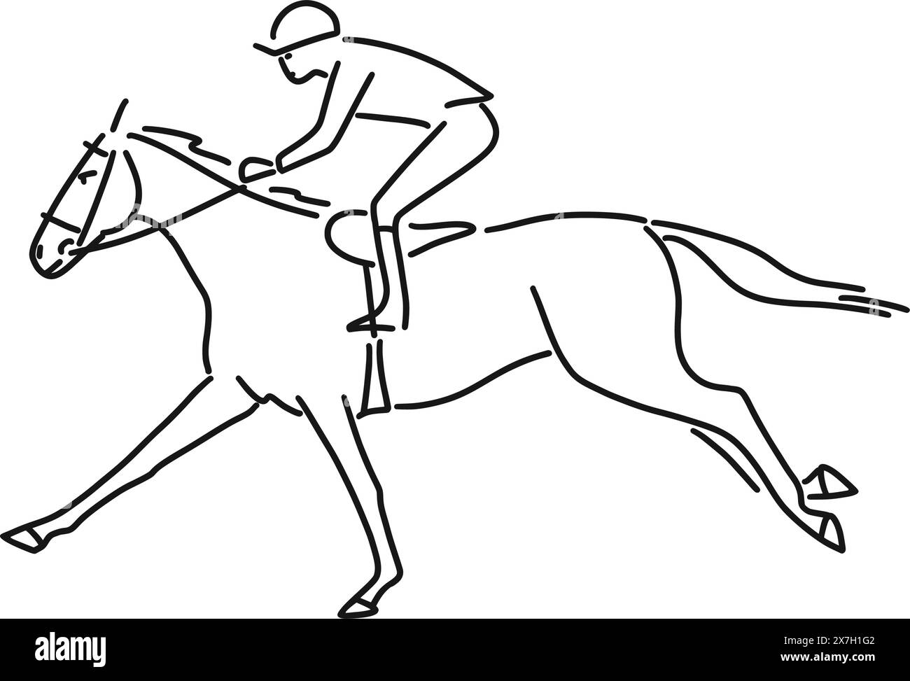 Cheval de course avec jockeys sur le fond blanc, croquis vectoriel Illustration de Vecteur