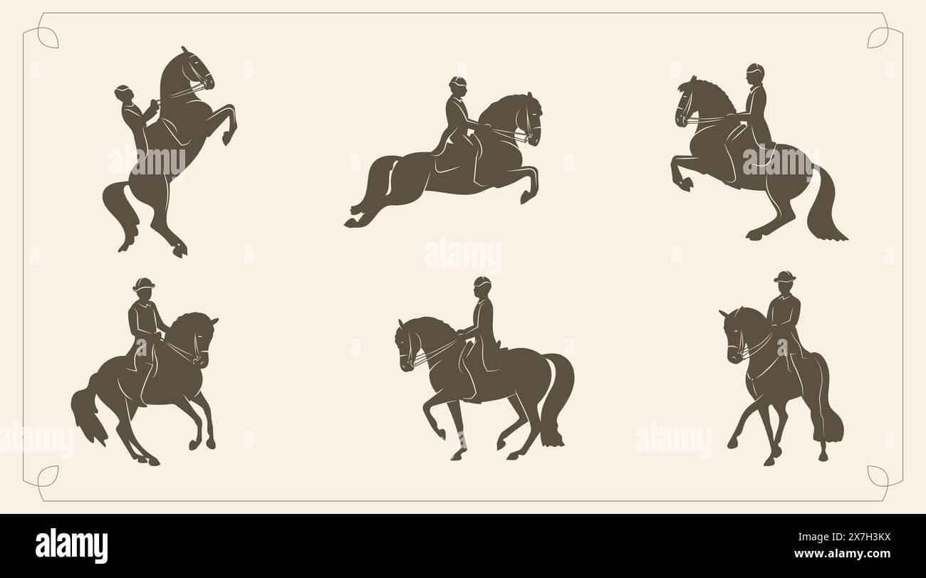 Ensemble de silhouettes stylisées, dressage classique Illustration de Vecteur