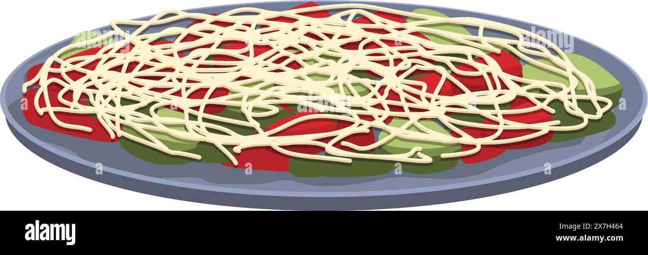 Illustration vectorielle d'une assiette pleine de spaghettis garnie de sauce tomate et de fromage râpé Illustration de Vecteur