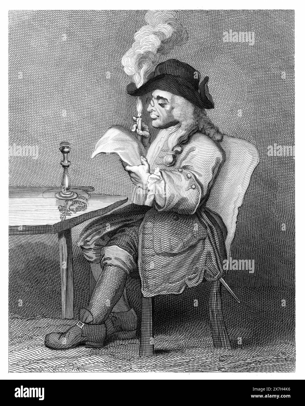 Illustration en noir et blanc : 'le politicien'. Gravure d'après William Hogarth (1697 - 1764) Banque D'Images