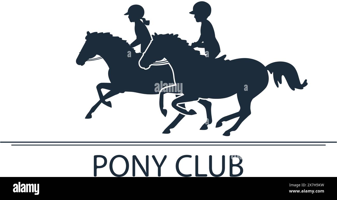 Silhouettes de deux jeunes cavaliers de poney, logo design pour club de poney Illustration de Vecteur