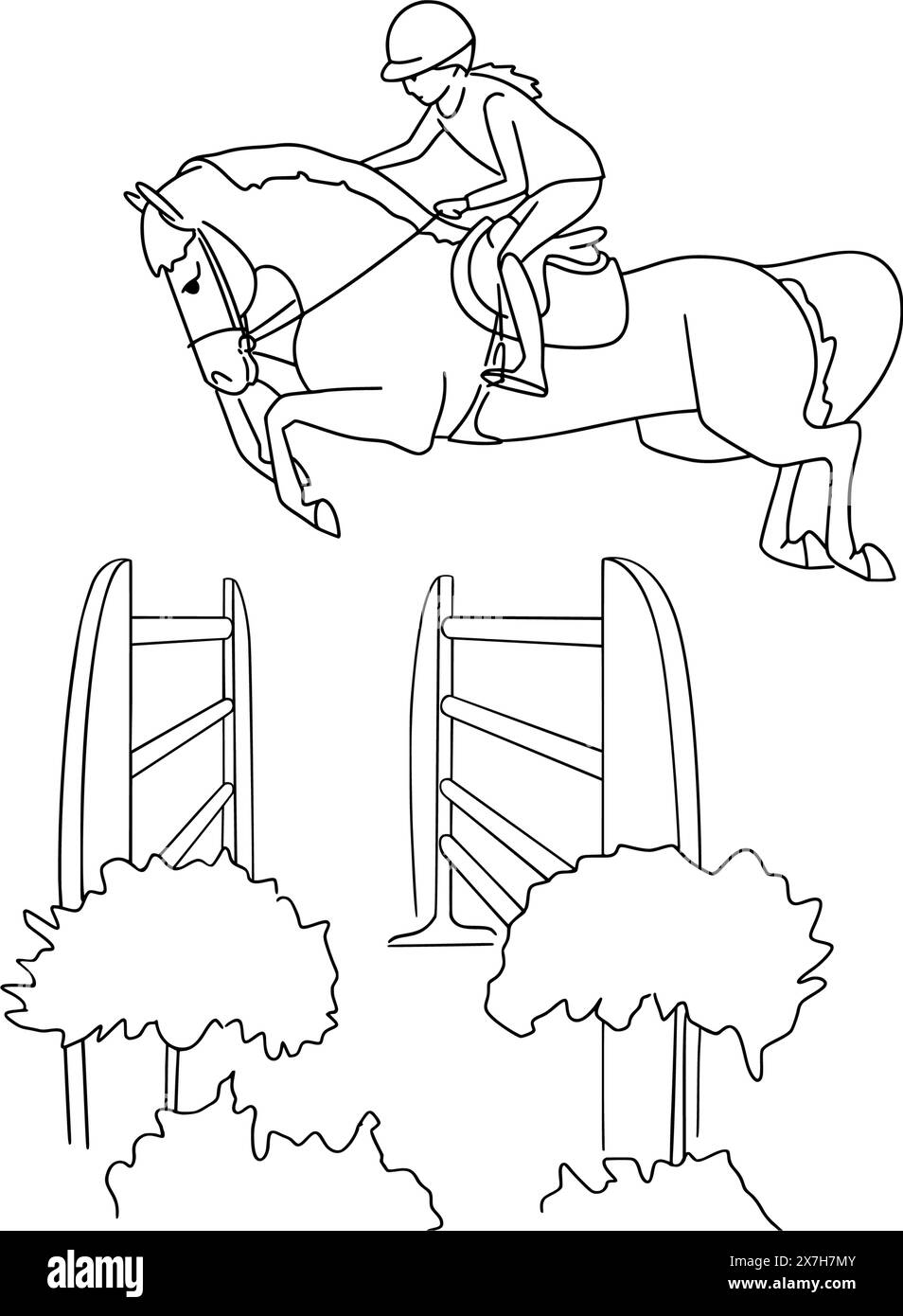 Athlète et cheval sautent par-dessus un obstacle Illustration de Vecteur