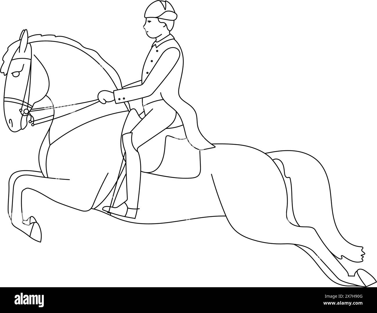 Un cavalier sur un cheval démontre un saut. Illustration de Vecteur