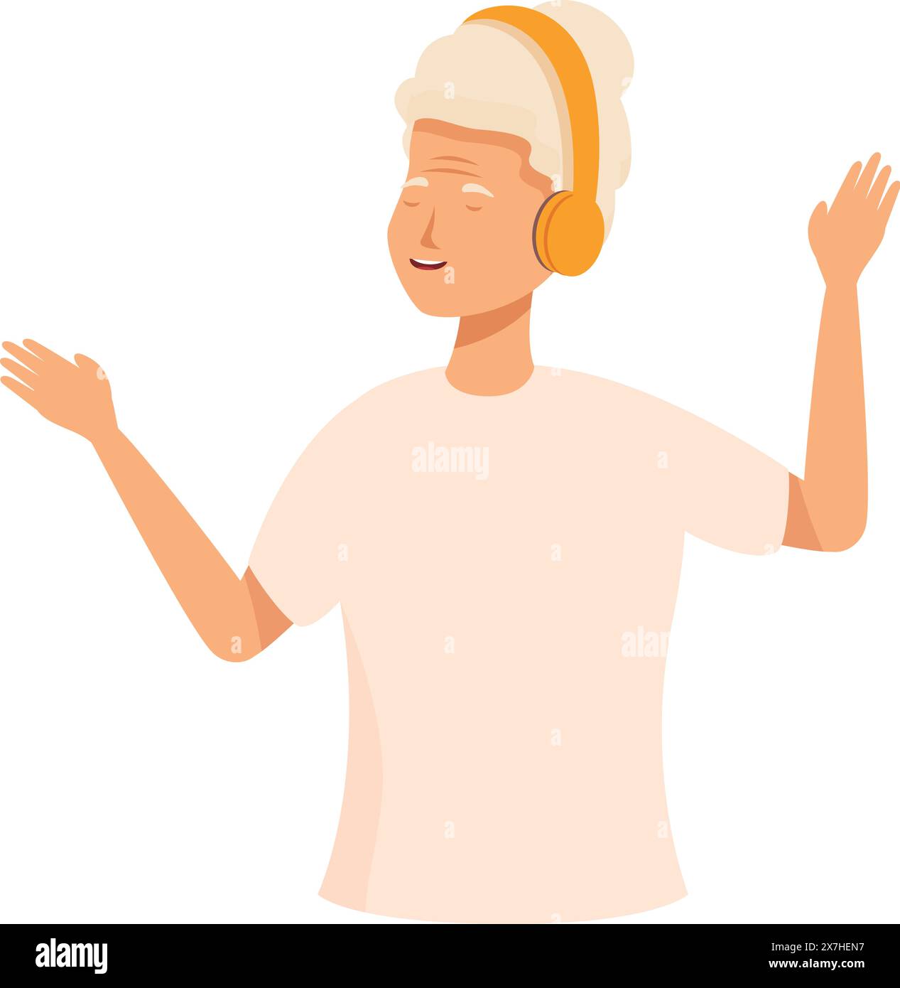 Illustration d'une jeune femme avec des écouteurs, dansant et appréciant ses airs préférés Illustration de Vecteur