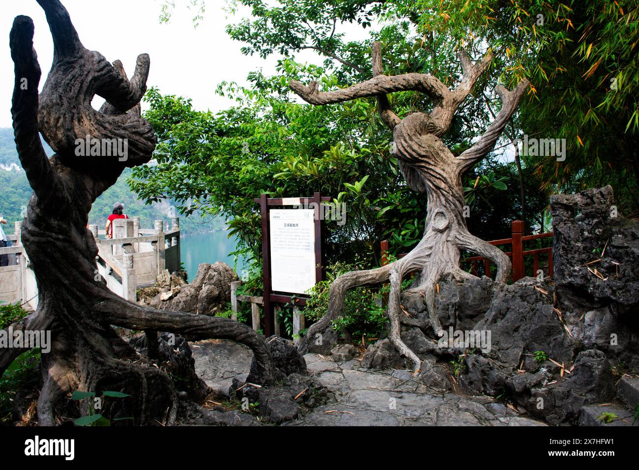 Passagers chinois les voyageurs étrangers voyagent et prennent des photos yangtze ou Chang Jiang rivière et la gorge Xiling à Sanyoudong Cliffside Viewpoi Banque D'Images