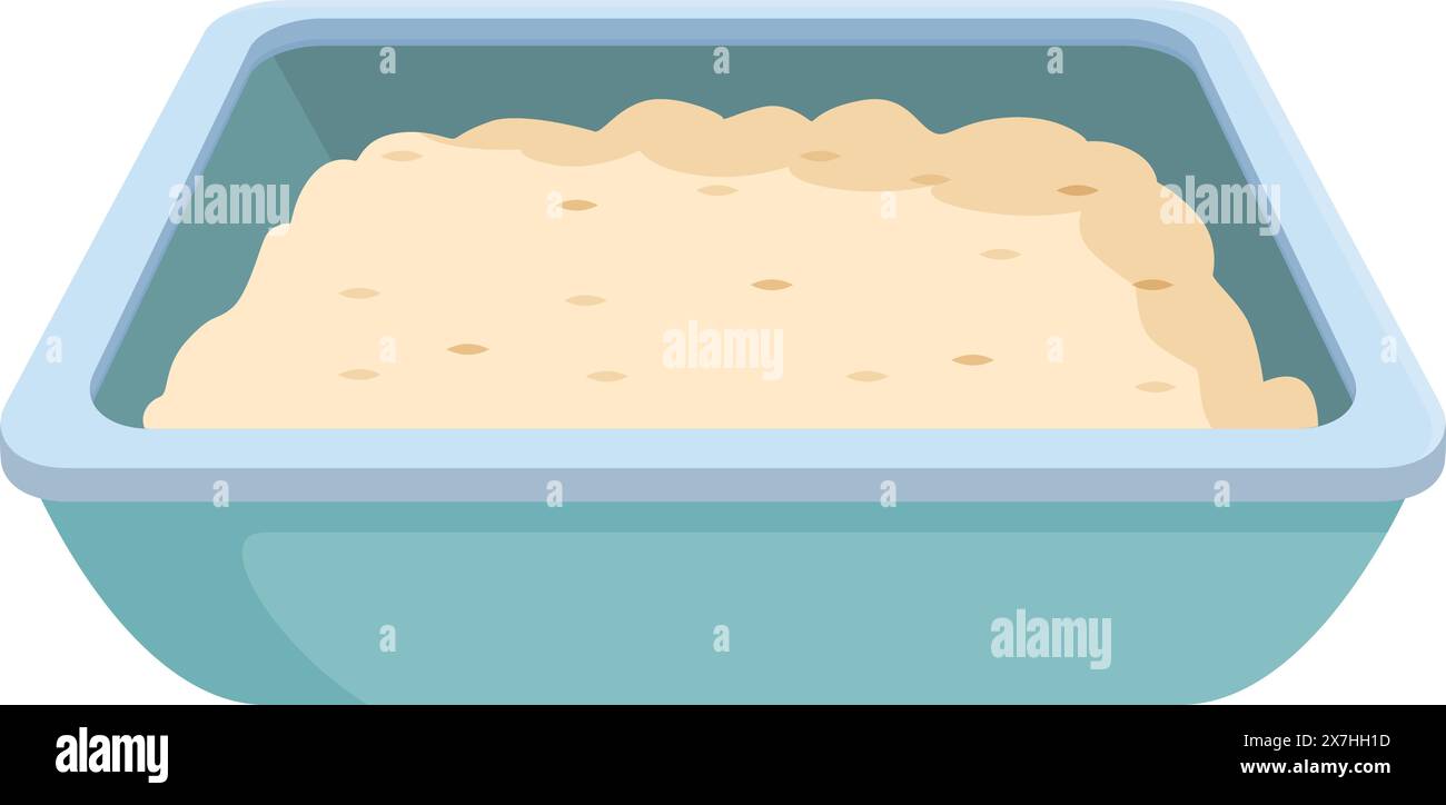 Illustration de pâte crue prête à cuire dans un plat rectangulaire bleu Illustration de Vecteur