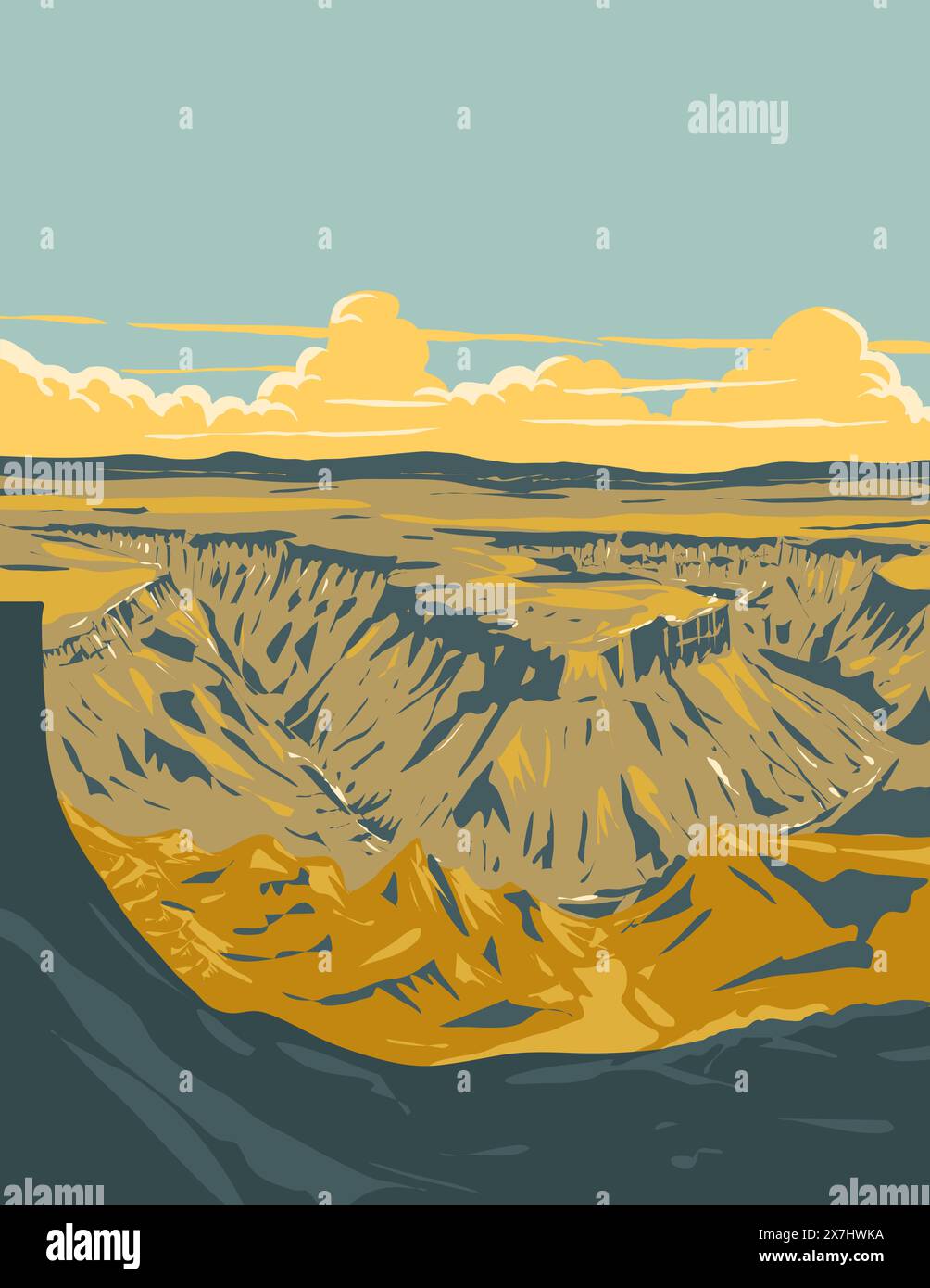 WPA affiche art du Fish River Canyon Visrivier Canyon ou Visrivier Kuil en Namibie Afrique australe fait dans les travaux d'administration de projet ou Art Déco Illustration de Vecteur