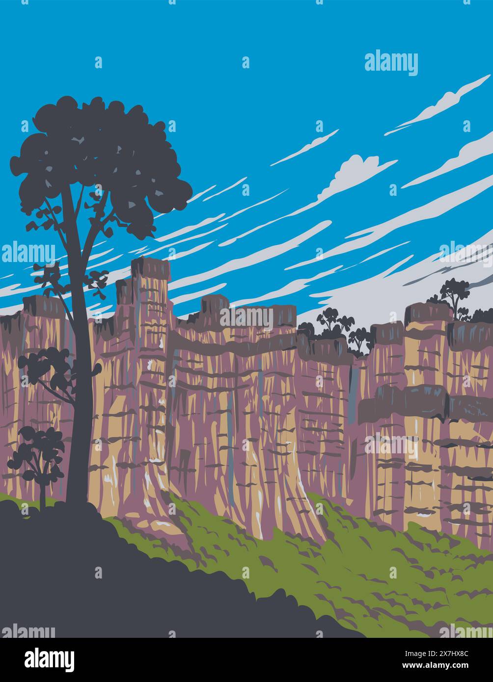 WPA affiche art de Pha Chor dans le parc national de Mae Wang situé dans le district de Mae Wang, province de Chiang Mai en Thaïlande fait dans les travaux de l'administrateur du projet Illustration de Vecteur