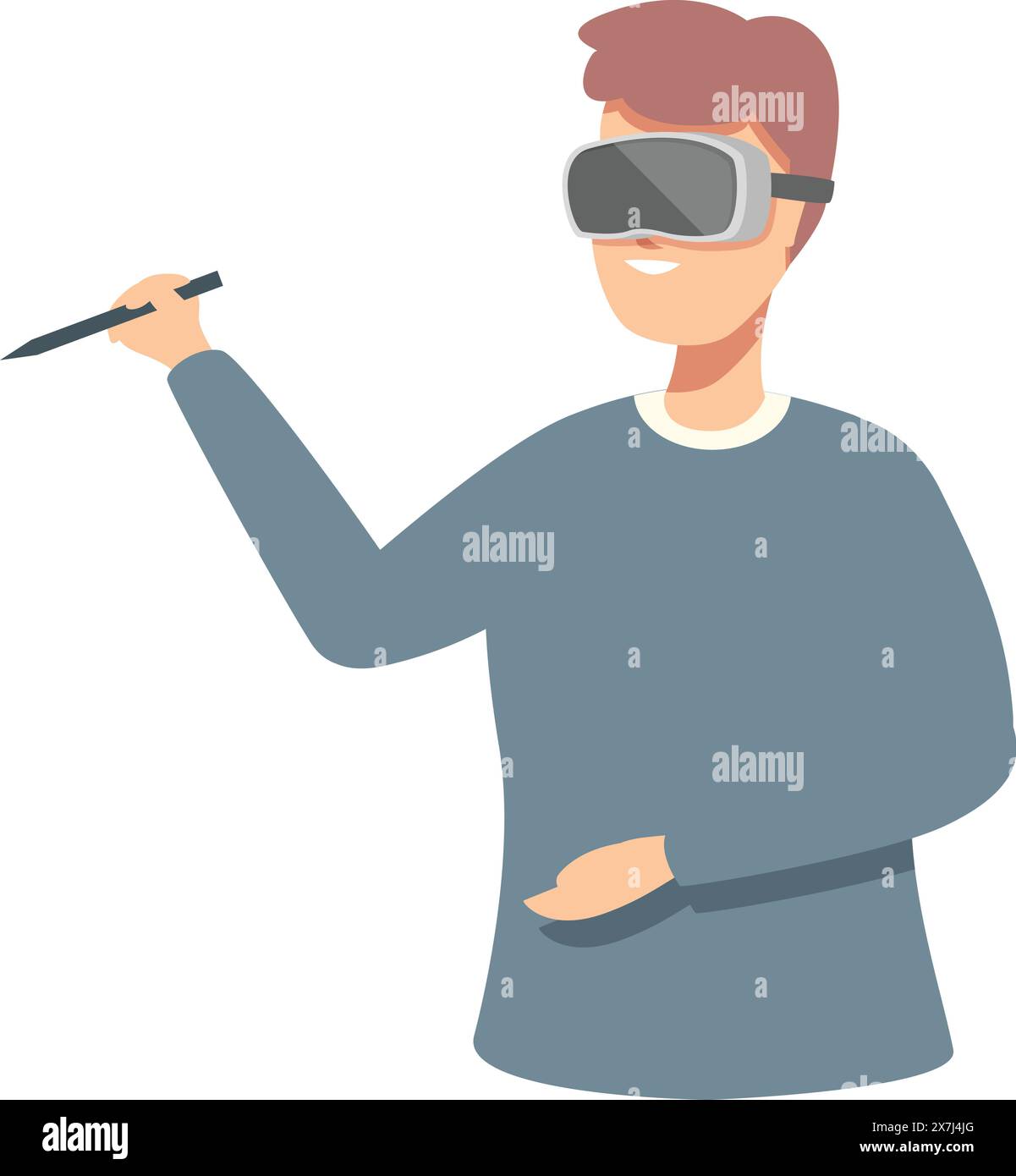 Illustration innovante et futuriste de l'expérience de réalité virtuelle mettant en vedette un jeune homme adulte portant des lunettes vr et un casque Illustration de Vecteur
