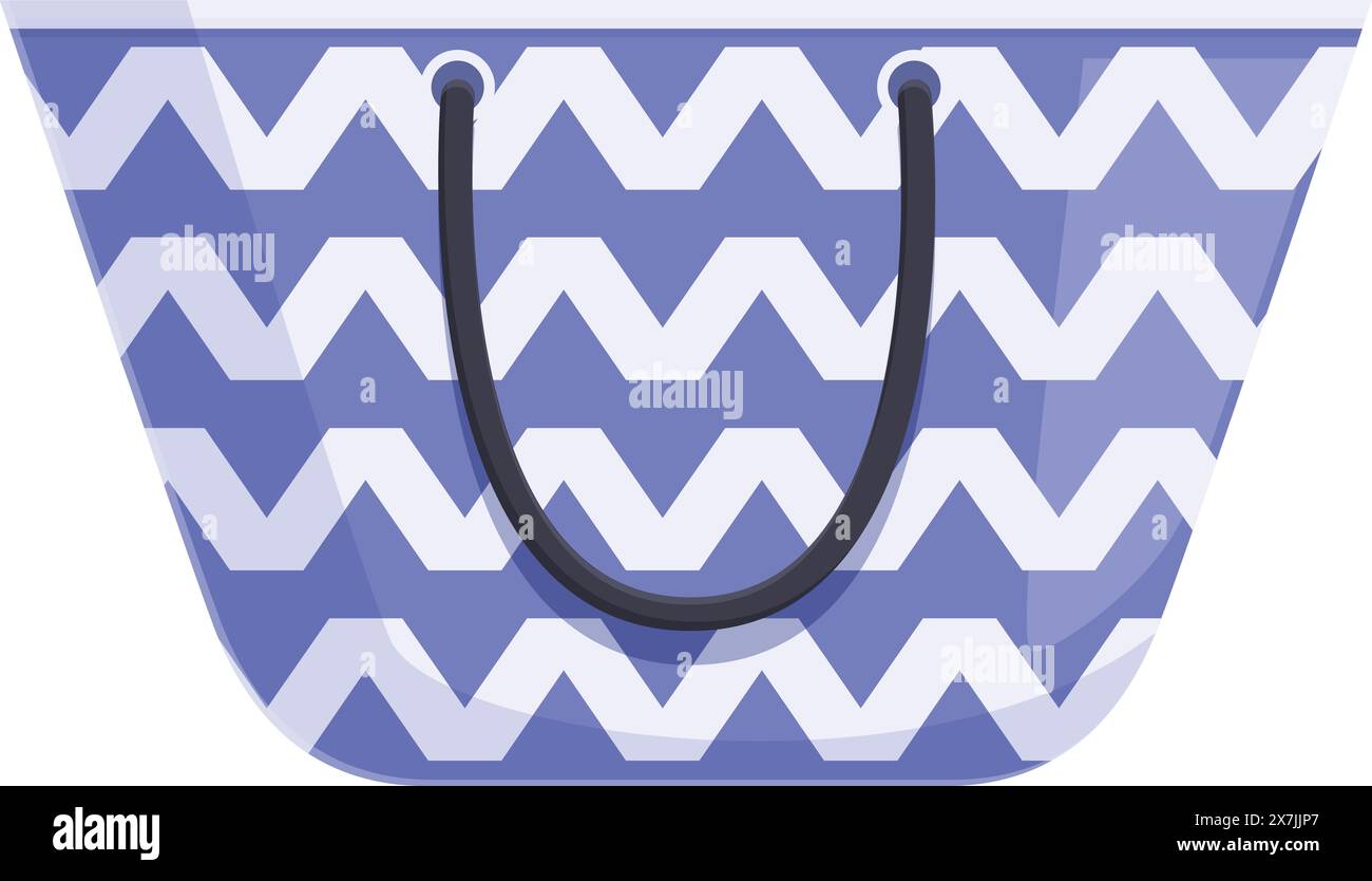 Sac fourre-tout graphique moderne avec motif chevron bleu et blanc et poignées noires Illustration de Vecteur