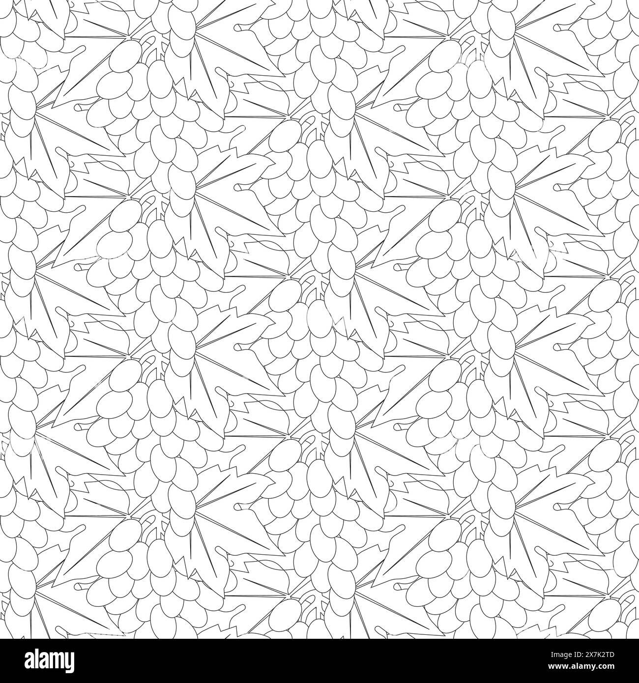 Branche de raisin avec laza et feuilles. Bouquet mûr, fruits de raisin juteux. Griffonner. Motif sans couture. Illustration vectorielle. Illustration de Vecteur