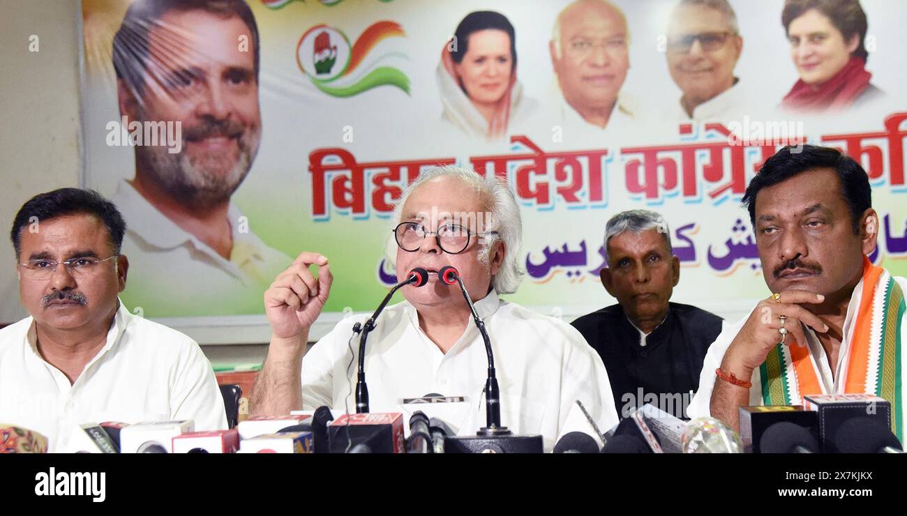 Patna, Inde. 19 mai 2024. PATNA, INDE - 19 MAI : le dirigeant du Congrès Jairam Ramesh avec le président du Congrès du Bihar Akhilesh Prasad Singh s'adressant à une conférence de presse à l'Ashram de Sadaquat le 19 mai 2024 à Patna, en Inde. (Photo de Santosh Kumar/Hindustan Times/Sipa USA ) crédit : Sipa USA/Alamy Live News Banque D'Images