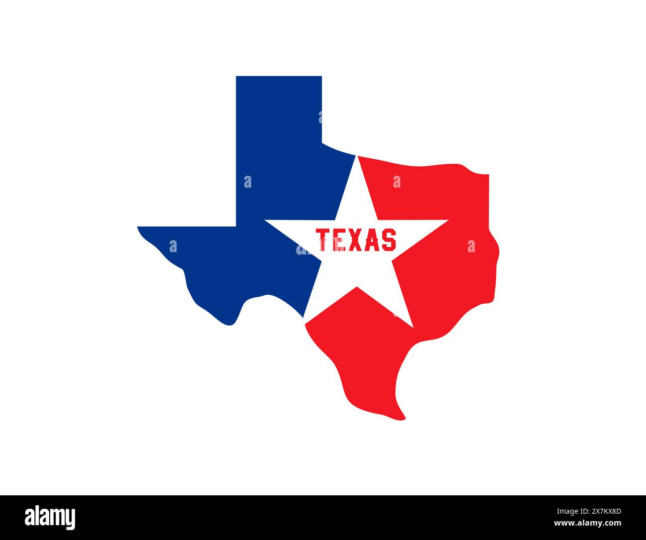 Symbole de l'état du Texas, icône de carte avec silhouette vectorielle du Texas, drapeau rouge bleu et blanc avec étoile. USA Country le badge isolé de l'État solitaire pour l'impression de t-shirt. Badge de carte du Texas aux couleurs du drapeau national Illustration de Vecteur