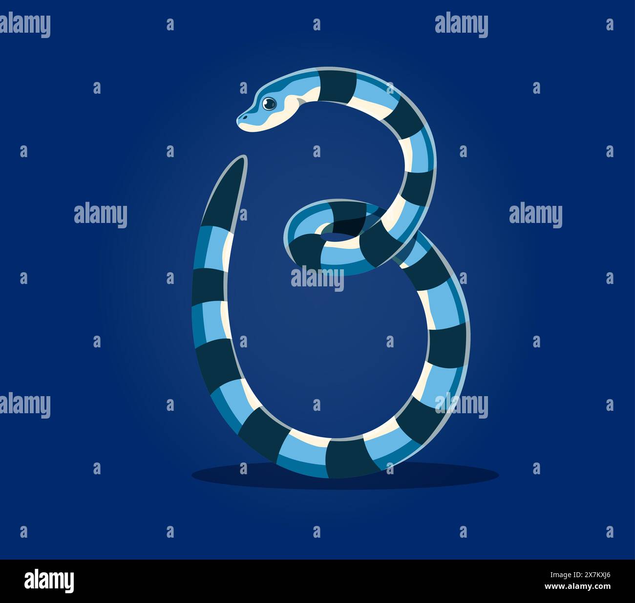 Animaux marins et police sous-marine, lettre B comme serpent de mer de dessin animé ou caractère sous-marin, vecteur ABC. Type de police animal marin ou lettre B de l'alphabet océanique sous-marin comme krait serpent de mer pour la typographie sous-marine Illustration de Vecteur