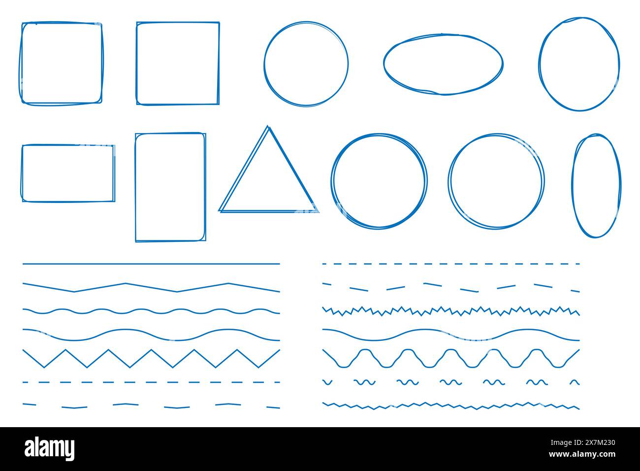 Dessiné à la main différents cadres et lignes en zigzag dans un croquis de style doodle des éléments graphiques. Illustration de Vecteur