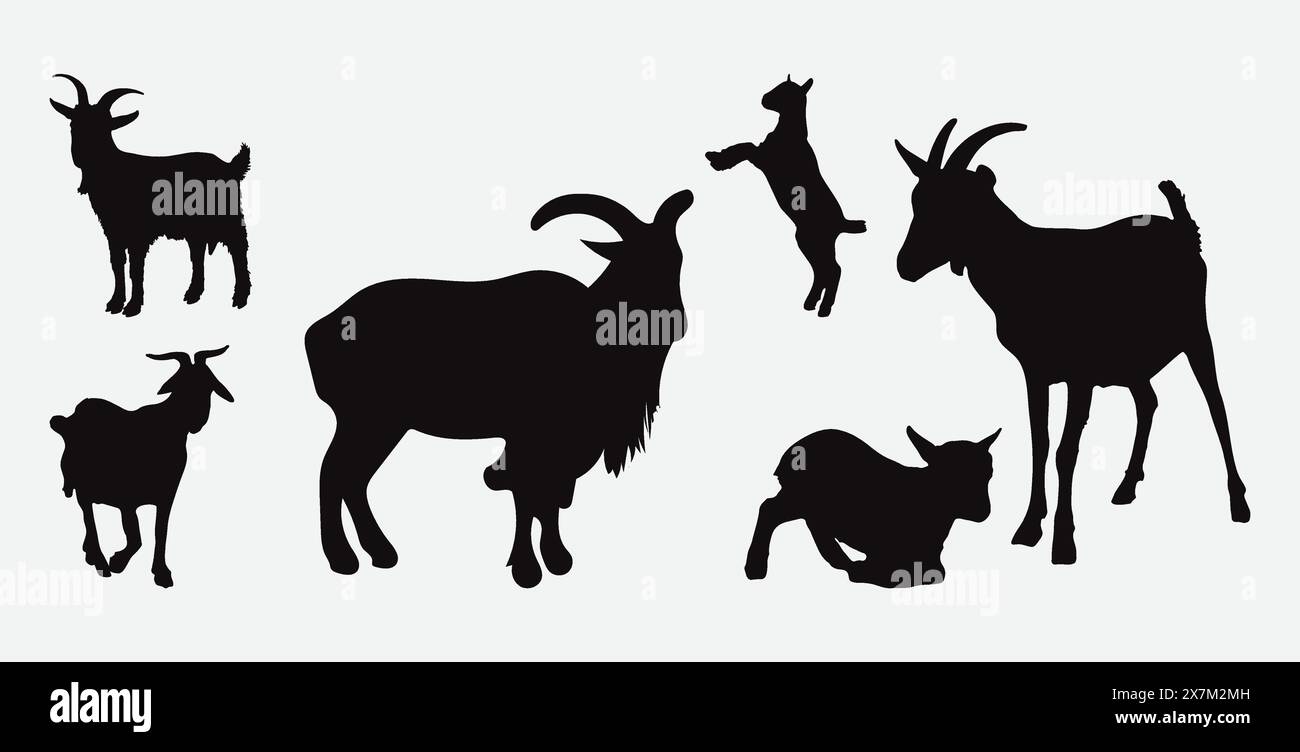 Collection vectorielle Goats Silhouette complète avec des motifs d'animaux de ferme détaillés Illustration de Vecteur