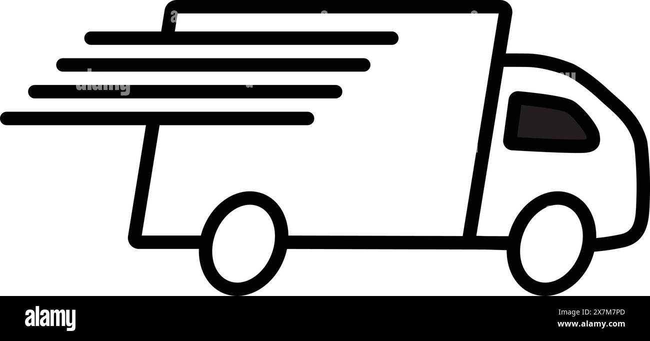 Camion de livraison rapide, icône de ligne d'illustration vectorielle. Expédition rapide avec transport mobile. Illustration de Vecteur