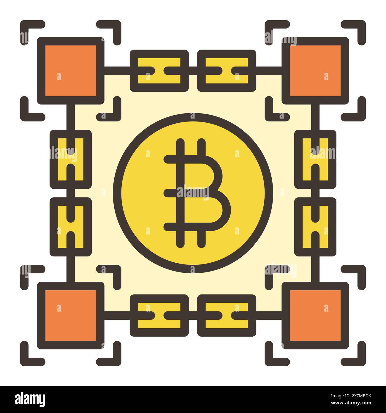 Bitcoin à l'intérieur du vecteur Blockchain décentralisé Cryptocurrency concept icône colorée ou élément de conception Illustration de Vecteur