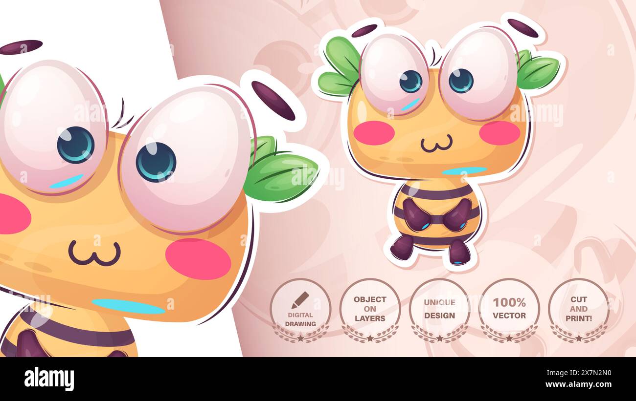 Bee Cartoon personnage. Mignon amimal. Illustration pour enfants Illustration de Vecteur