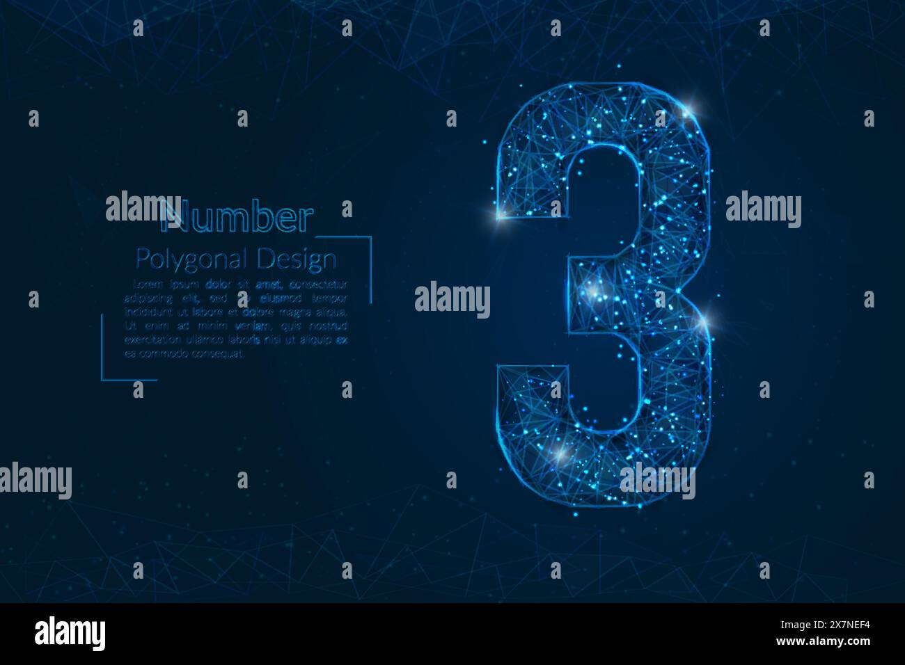 Abstrait image bleue isolée d'un numéro trois. Illustration polygonale ressemble à des étoiles dans le ciel nocturne blask en spase ou éclats de verre volants Illustration de Vecteur