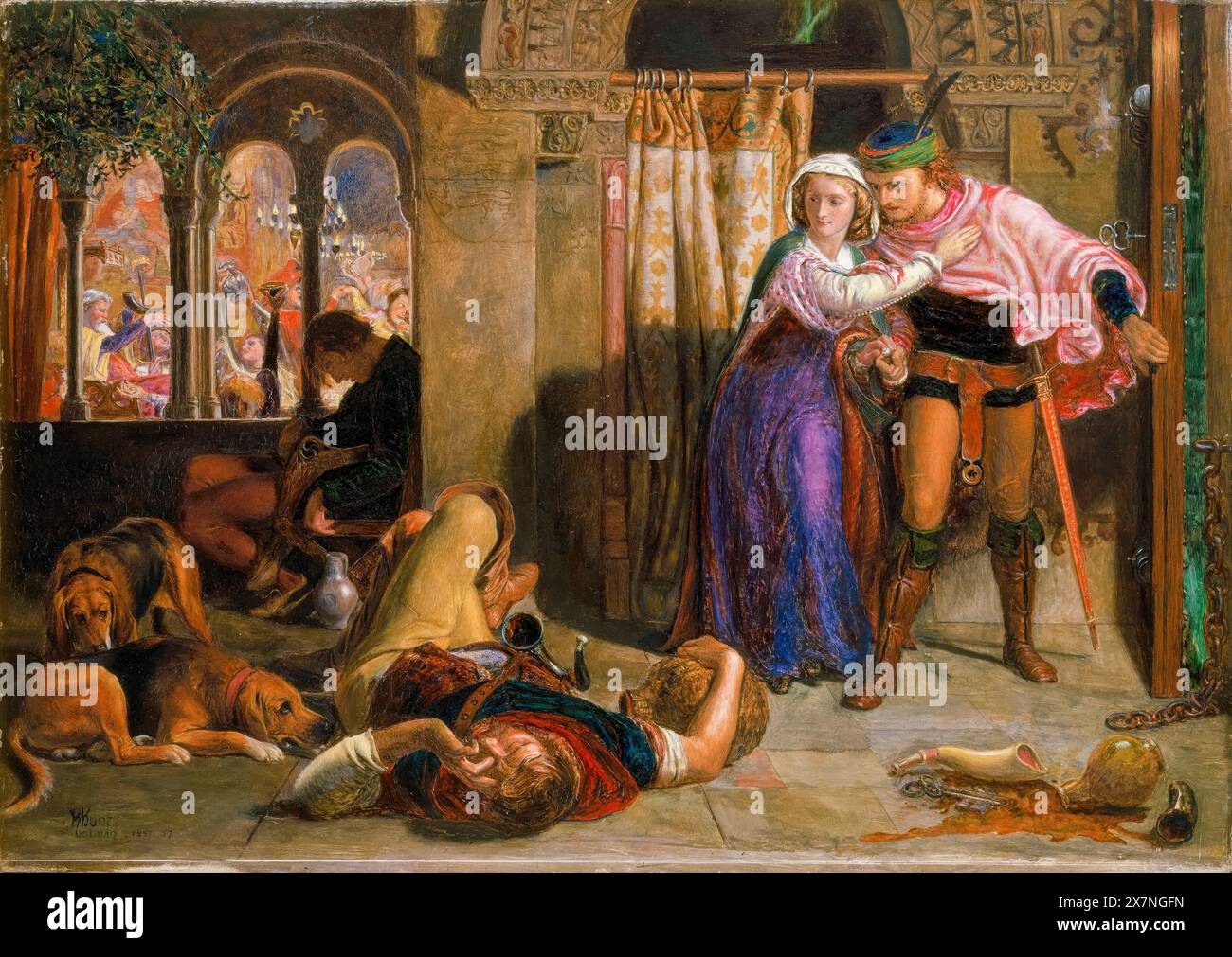 William Holman Hunt, le vol de Madeline et Porphyro pendant l'ivresse assistant à la fête (la veille de St Agnès), peinture à l'huile sur panneau, 1847-1857 Banque D'Images