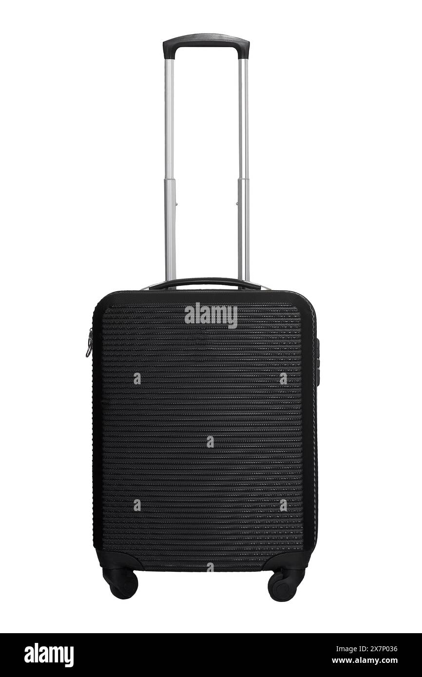 Valise de voyage noir isolé sur fond blanc Banque D'Images